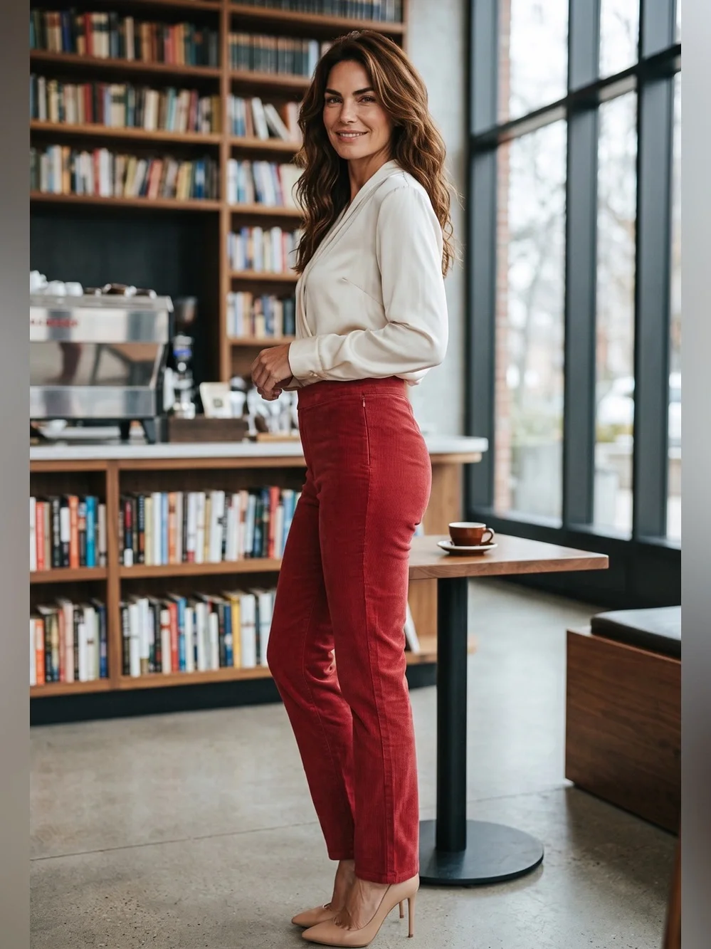 High-Rise Straight leg Velvety Pants in Wine